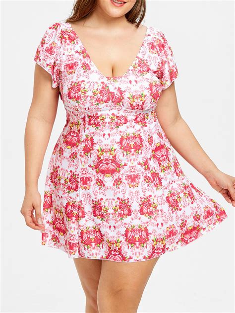 33 Off Plus Size Skirted Floral Print Swimsuit Rosegal