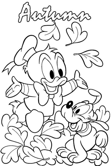 Fall coloring pages for adults are here. Donald And Pluto Playing In The Fall Season Coloring Pages ...