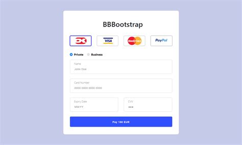 Bootstrap 4 Credit Card Payment Form With 4 Different Options Credit
