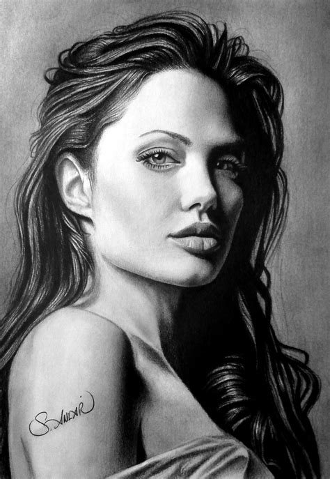 Angelina Jolie Drawing Pencil Sketch Colorful Realistic Art Images