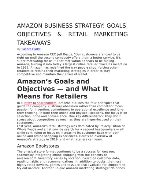 Amazon Business Strategy Amazon Business Strategy Goals Objectives