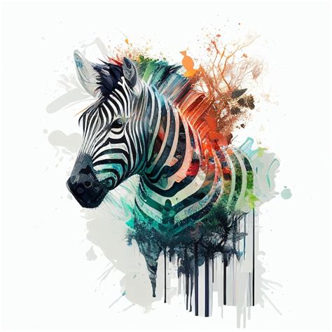 Premium Photo Drawing Zebra Portrait Paint Watercolor Vibrant Colors