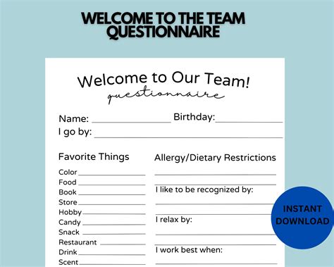 Get To Know Me Survey Coworker Questions Favorites Quiz Employee