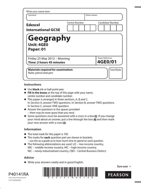 Geography Past Paper River Landscape