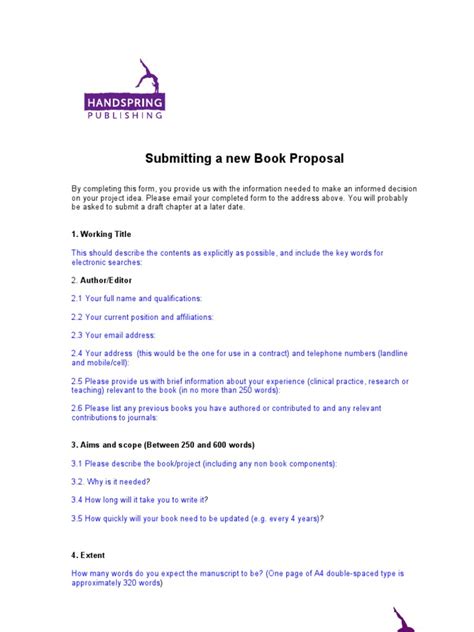 Submitting A New Book Proposal 1 Working Title Pdf Books