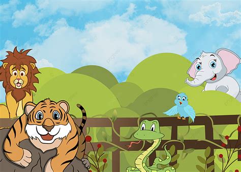 Gambar Latar Belakang Gaya Kartun Harimau Singa Zoo Ular Kebun