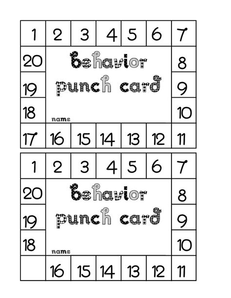 behavior punch card behavior punch cards classroom freebies classroom behavior