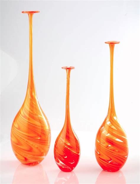 New 19 Hand Blown Art Glass Teardrop Vase Orange Floor Decorative Glass Art Vase Decor