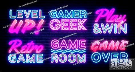 Gaming Neon Signs Set Vector Gamer Neon Sign Design Template Modern
