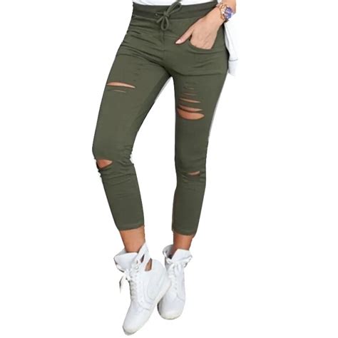 2018 Skinny Pant Women Sexy Holes Knee Pencil Pant Summer Female Jeans