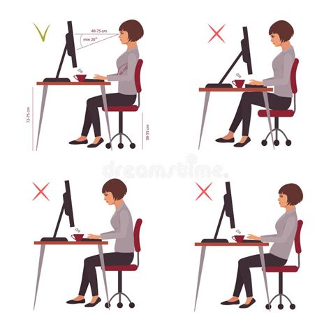 Correct Sitting Position Office Desk Posture Vector Stock Vector