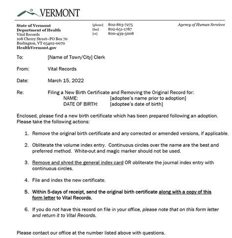 Vermont Letter To Town Clerks Adoptee Rights Law Center
