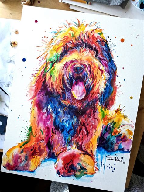 Commissioned Watercolor Pet Portrait Shaunna Russell Dog Painting Pop
