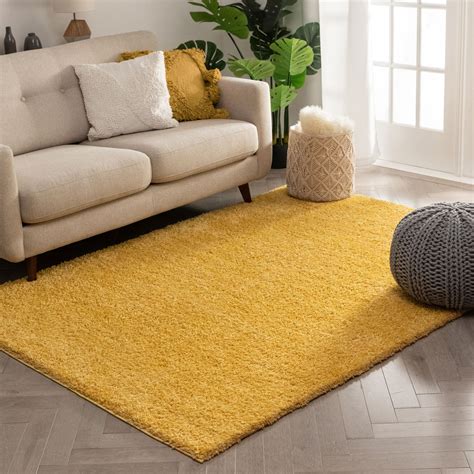 Piper Solid Modern Yellow Shag Rug Well Woven