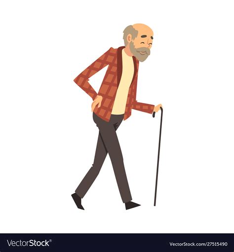 Old Man Walks With A Cane Cartoon Royalty Free Vector Image