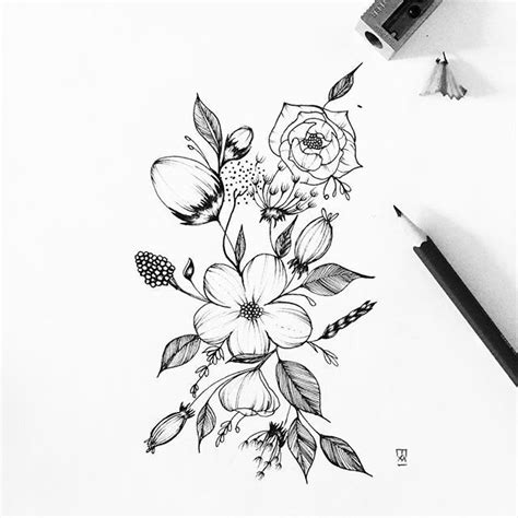 Floral illustration, leaf and buds. Pin de genevieve melis en Doodling & Drawing Ideas ...