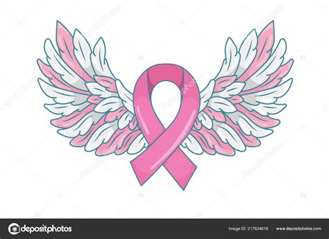 Pink Ribbon Spread Angel Wings Symbol Hope Support Breast Cancer Stock