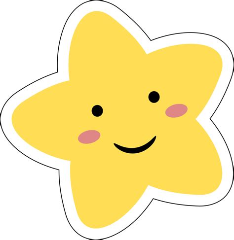 Kawaii Cute Star Yellow Color With Smile Faces Cartoon On Transparent