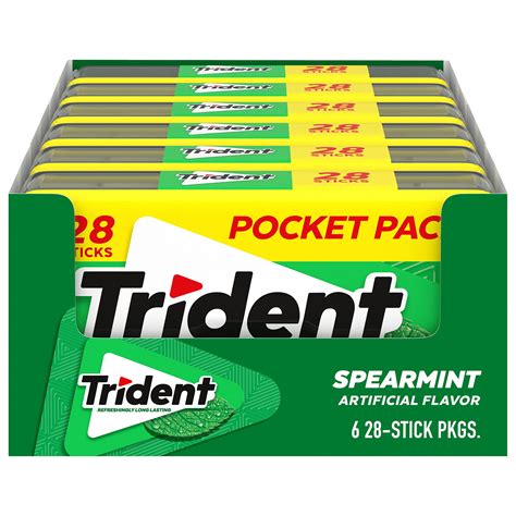Trident Spearmint Sugar Free Gum 6 Pocket Packs Of 28 Pieces 168 Total