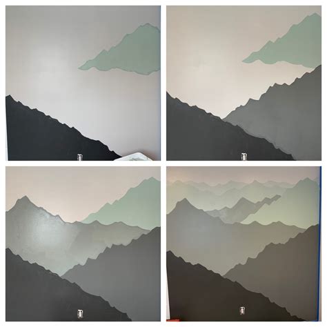 Nursery Ombré Mountain Mural Sage Green Black Grey Progression Hand Painted Mountain