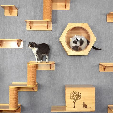 Wall Mounted Cat Climbing Frame Cat Tree Solid Wood Hexagon Etsy