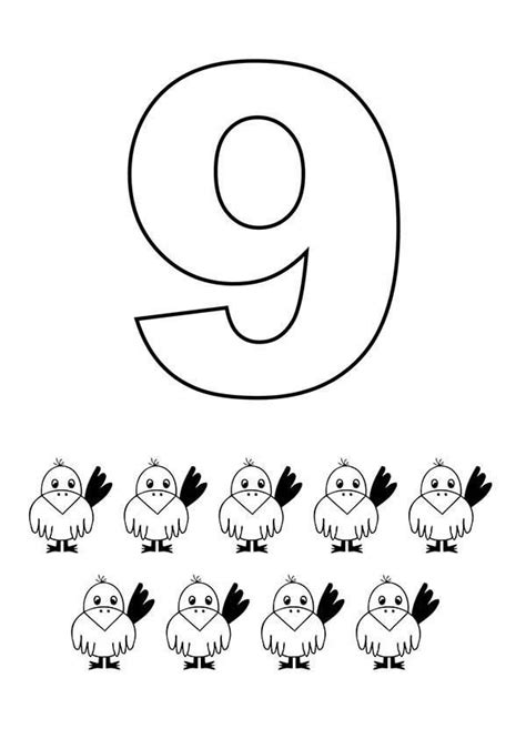 Preschool Kids Learning Number 9 Coloring Page Kids Learning Numbers