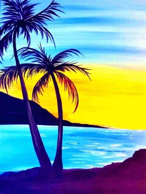Easy Tree Painting Ideas Sunset Painting Palm Trees Painting Tree
