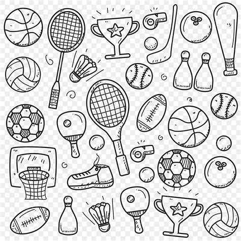 Set Of Sports Doodle Vector Illustration In Cute Hand Drawn Style Rat