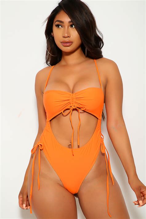 Orange Cut Out One Piece Swimsuit Women Of Edm