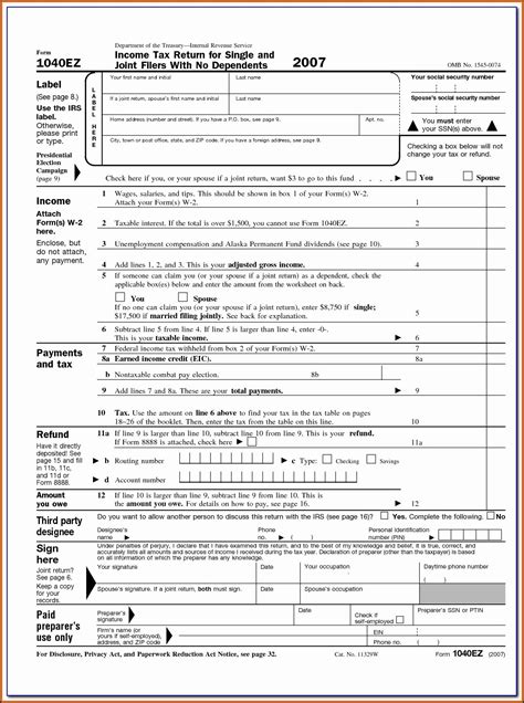 Printable Tax Forms 1040ez Form Resume Examples Ezvgypj9jk