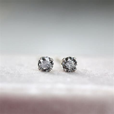 Tiny Diamond Studs Grey Diamond Earrings Diamond Earrings Etsy
