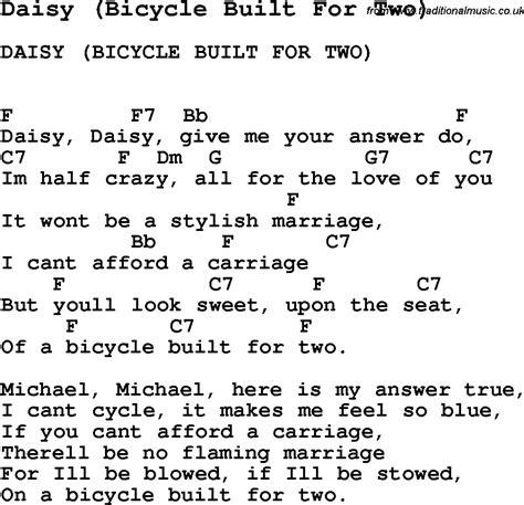 Summer Camp Song Daisy Bicycle Built For Two With Lyrics And Chords For Ukulele Guitar