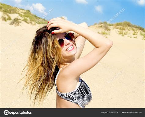 Gorgeous Romantic Woman Long Hair Relaxing Beach Blue Sea Summer Stock Photo Kravik