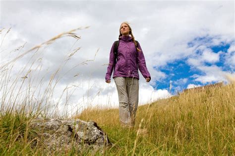 Young Woman Hiking In Nature Stock Image Image Of Arms Cold 25862649