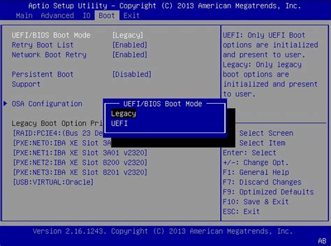 Select UEFI Boot Mode Or Legacy BIOS Boot Mode BIOS Oracle X5