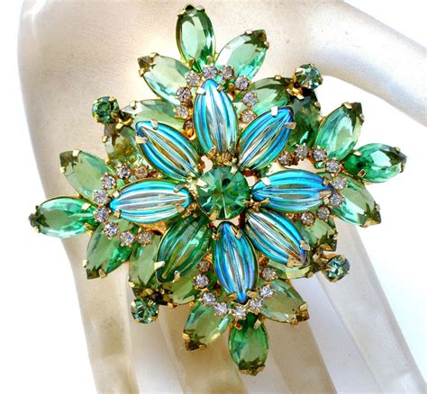 Blue And Green Vintage Glass Rhinestone Brooch Pin Brooches And Pins Jewelry Brooch Antique