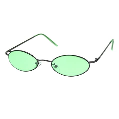 Sa106 Pimp Small Oval Lens Hippie Metal Rim 90s Sunglasses Gunmetal Green