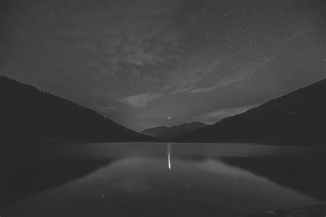 Nature Water Moonlight Monochrome Night Stars Lake Landscape