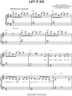 From a youtube video, click the bookmark to find it's sheet music. "Let It Go (Movie Version)" from 'Frozen' Sheet Music ...