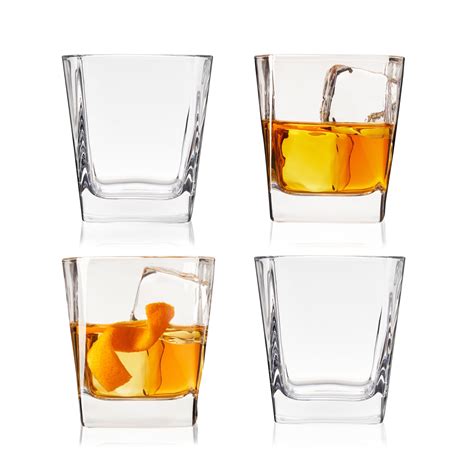 True Square Double Old Fashioned Glasses Set Of 4 Lowball Whiskey Glasses For Cocktails