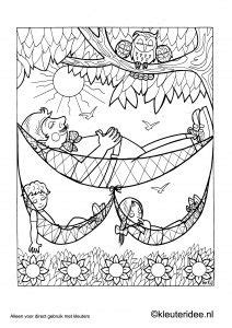 Kleurplaat hangmat, kleuteridee.nl , preschool coloring in 2020 (met