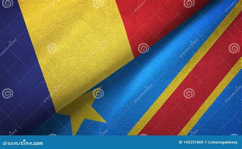 Romania And Congo Democratic Republic Two Flags Textile Cloth Stock