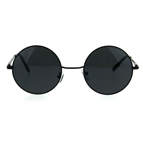 Sa106 Mens All Black Round Circle Lens Hippie Groovy Metal Rim Sunglasses