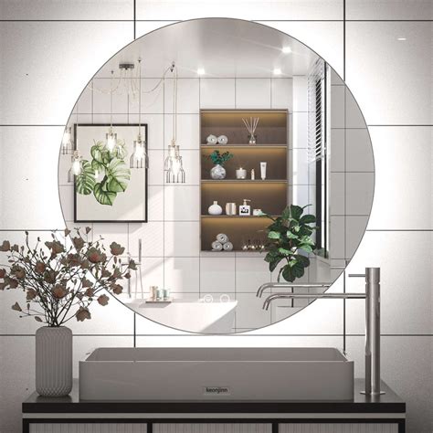 Keonjinn Round Led Mirror Backlit Mirror Bathroom Vanity Mirror With