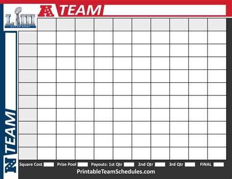 College football bowl pick em office pool sheet. Super Bowl Squares Printable Template 2019 | Superbowl squares, Football squares template, Super ...