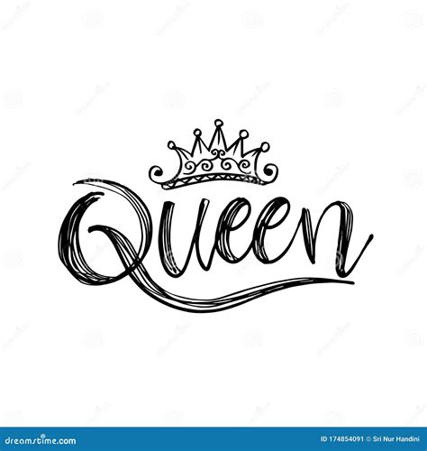 Queen Word With Crown Hand Drawn Lettering Vector Illustration