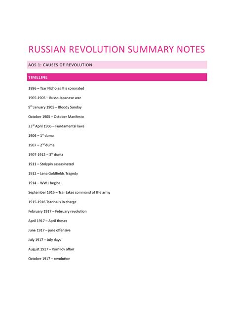 Russian Revolution Summary Notes Russian Revolution Summary Notes Aos