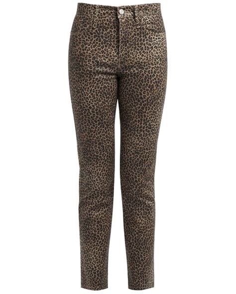 frame denim le sylvie leopard print coated straight leg jeans in brown gray lyst