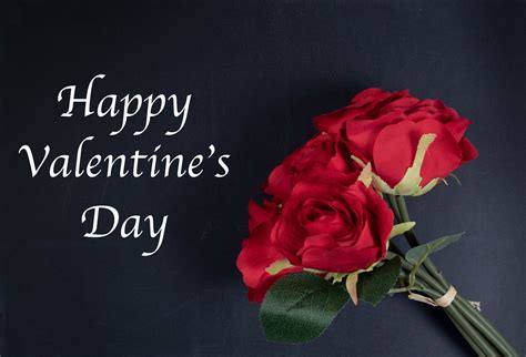 Happy Valentines Day With Red Roses On Black Background Creative