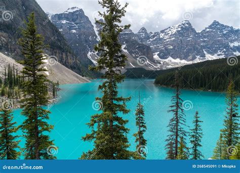 Overcast Day At Moraine Lake In Banff National Park Canada Stock Image